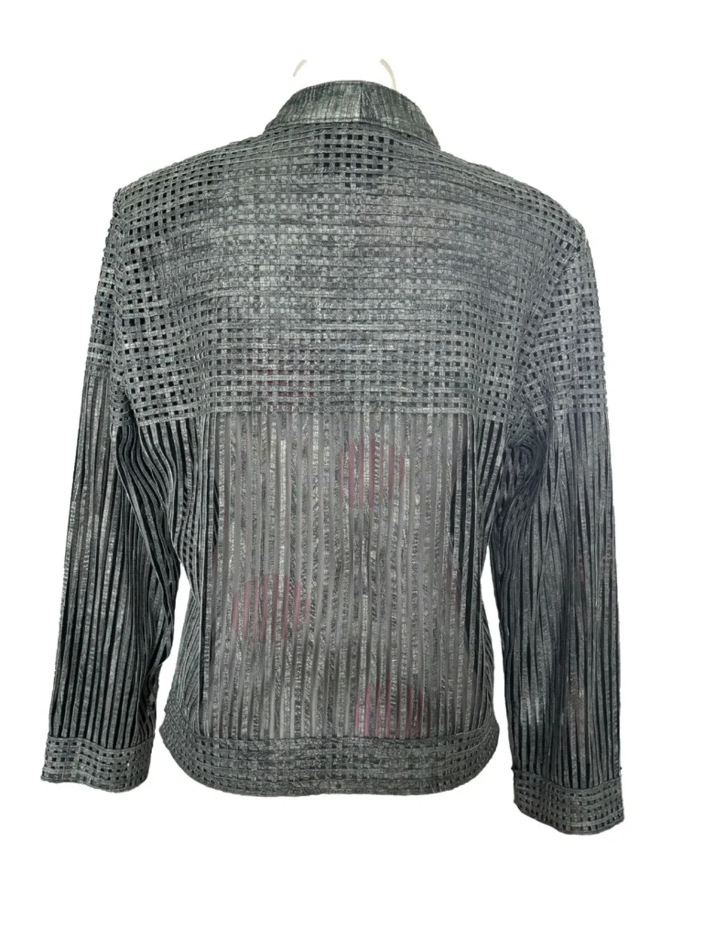 Edgy Avant-Garde Y2K Leather Sheer Jacket - Gray XL